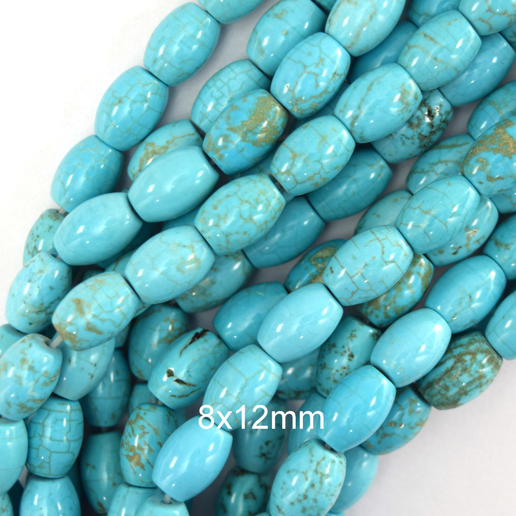 Blue Turquoise Rice Beads Gemstone 15.5" Strand 4x6mm 5x8mm 8x12mm