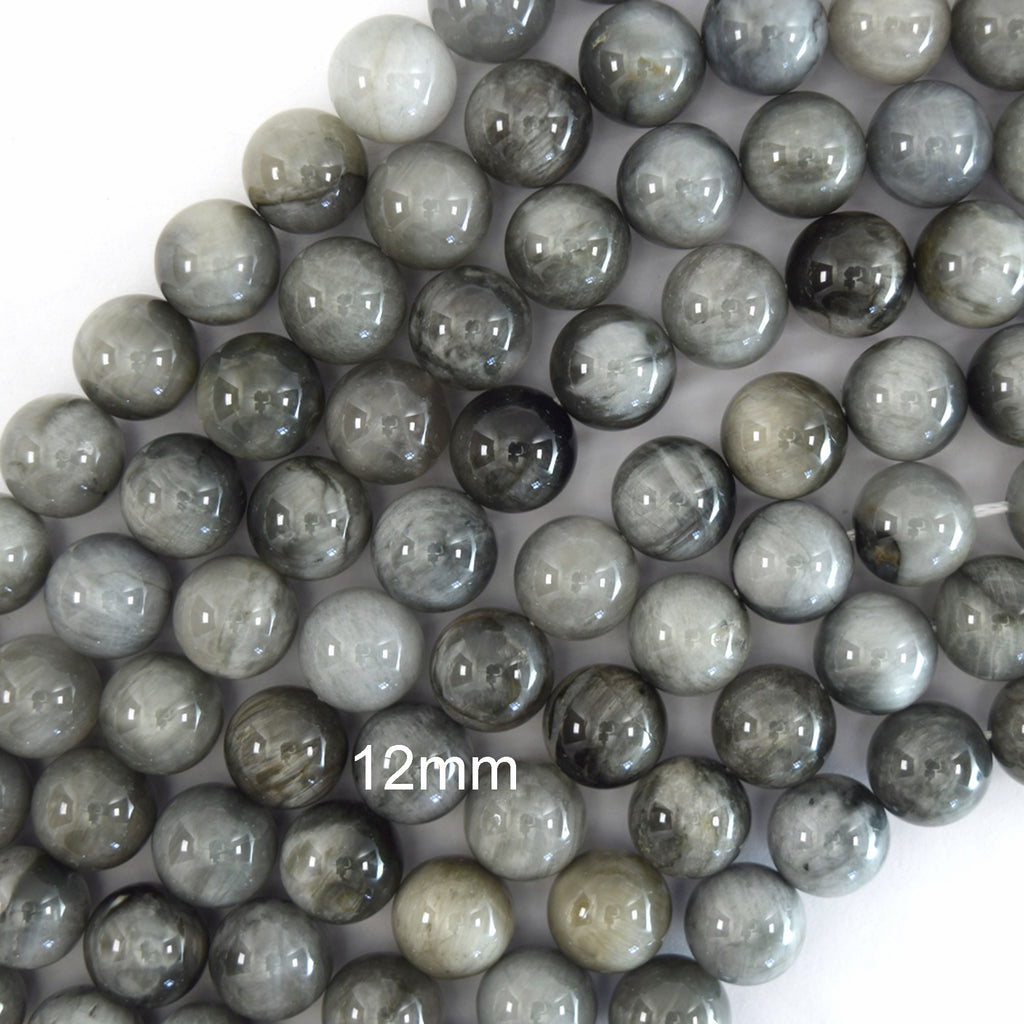 Natural Gray Hawk Eye Round Beads 15.5" Strand Eagle Eye 6mm 8mm 10mm 12mm S2