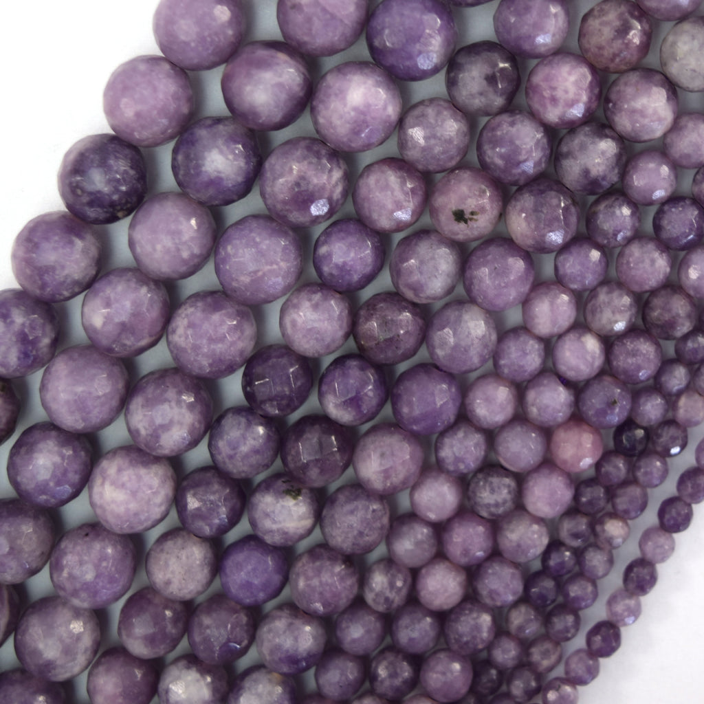 Natural Faceted Purple Lepidolite Round Beads Gemstone 15" 4mm 6mm 8mm 10mm