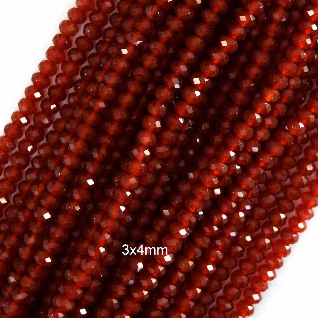 AA Faceted Red Carnelian Rondelle Button Beads 15.5" Strand 3mm 4mm 8mm