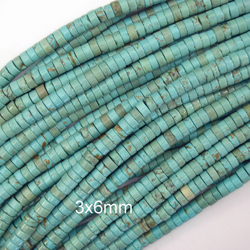 Greenish Blue Turquoise Heishi Disc Beads Gemstone 15" Strand 4mm 6mm 8mm