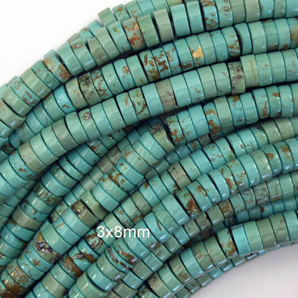 Greenish Blue Turquoise Heishi Disc Beads Gemstone 15" Strand 4mm 6mm 8mm