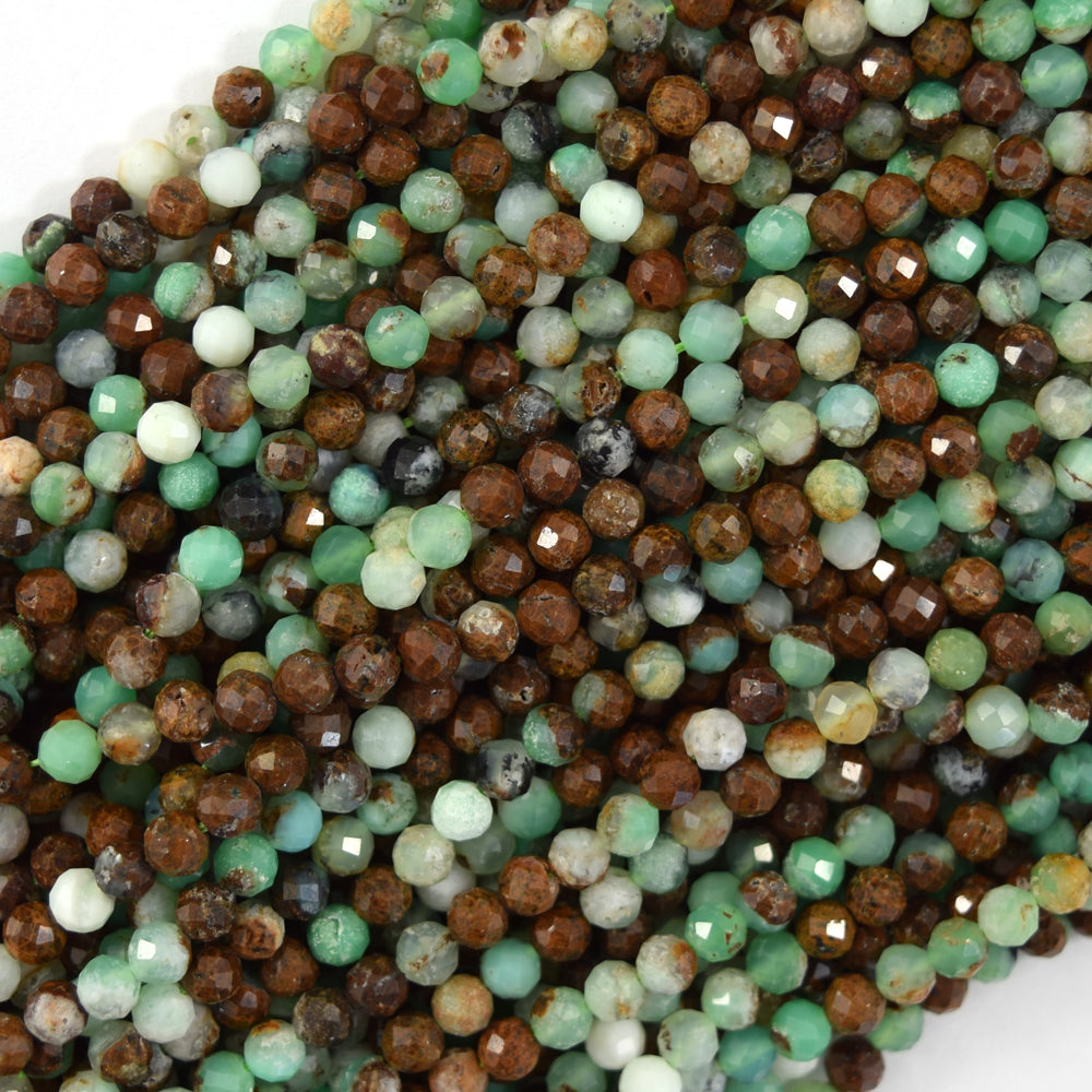 Natural Faceted Australian Brown Green Chrysoprase Round Beads 15.5" 3mm 4mm