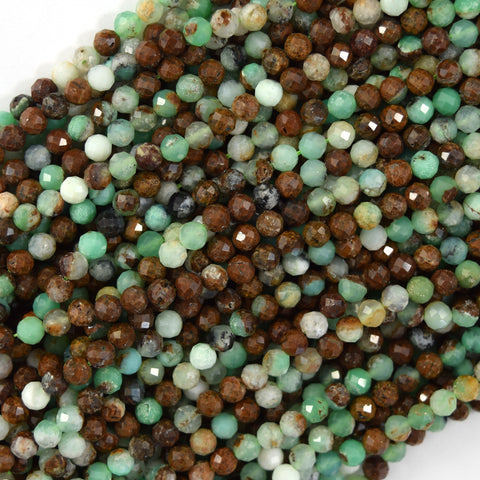 Natural Faceted Green Chrysoprase Rondelle Button Beads 15.5" Strand 4mm 6mm 8mm