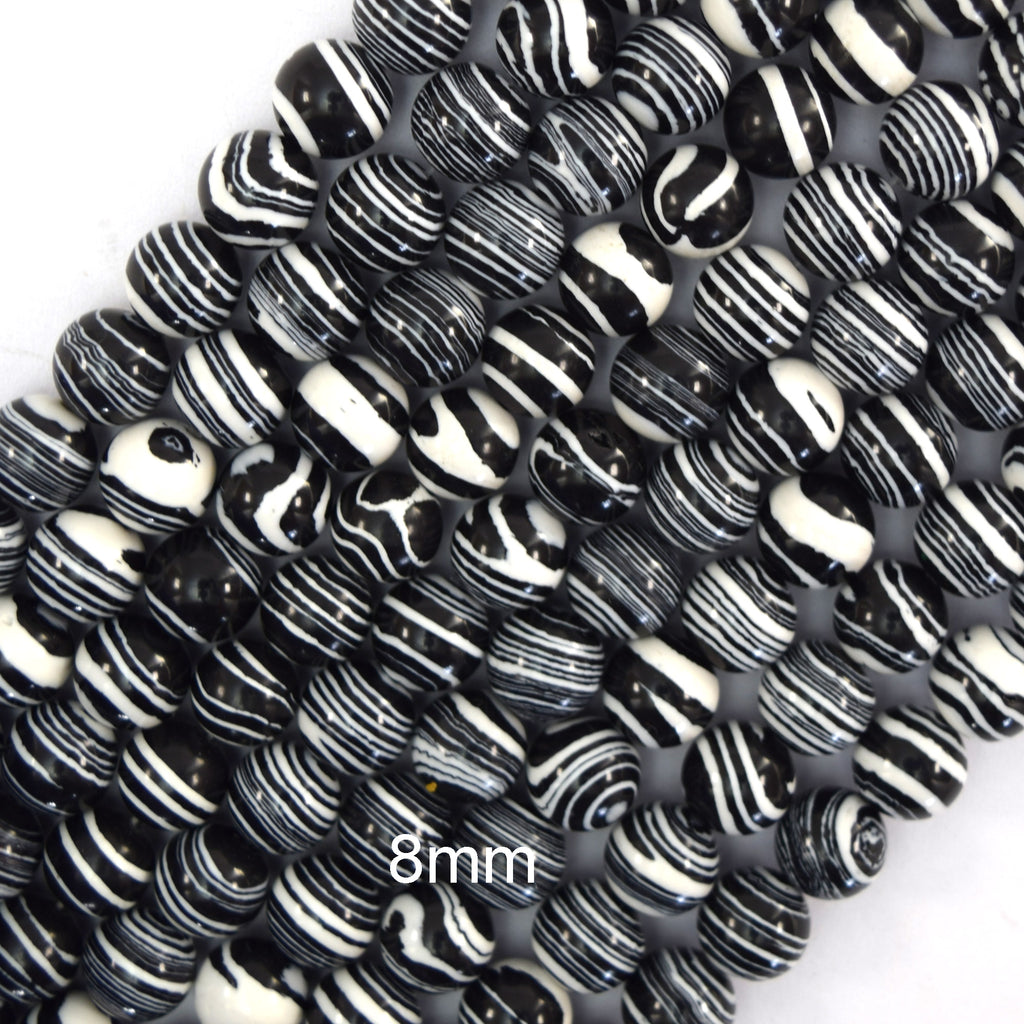 Synthetic Black White Calsilica Round Beads Gemstone 15.5" Strand 6mm 8mm