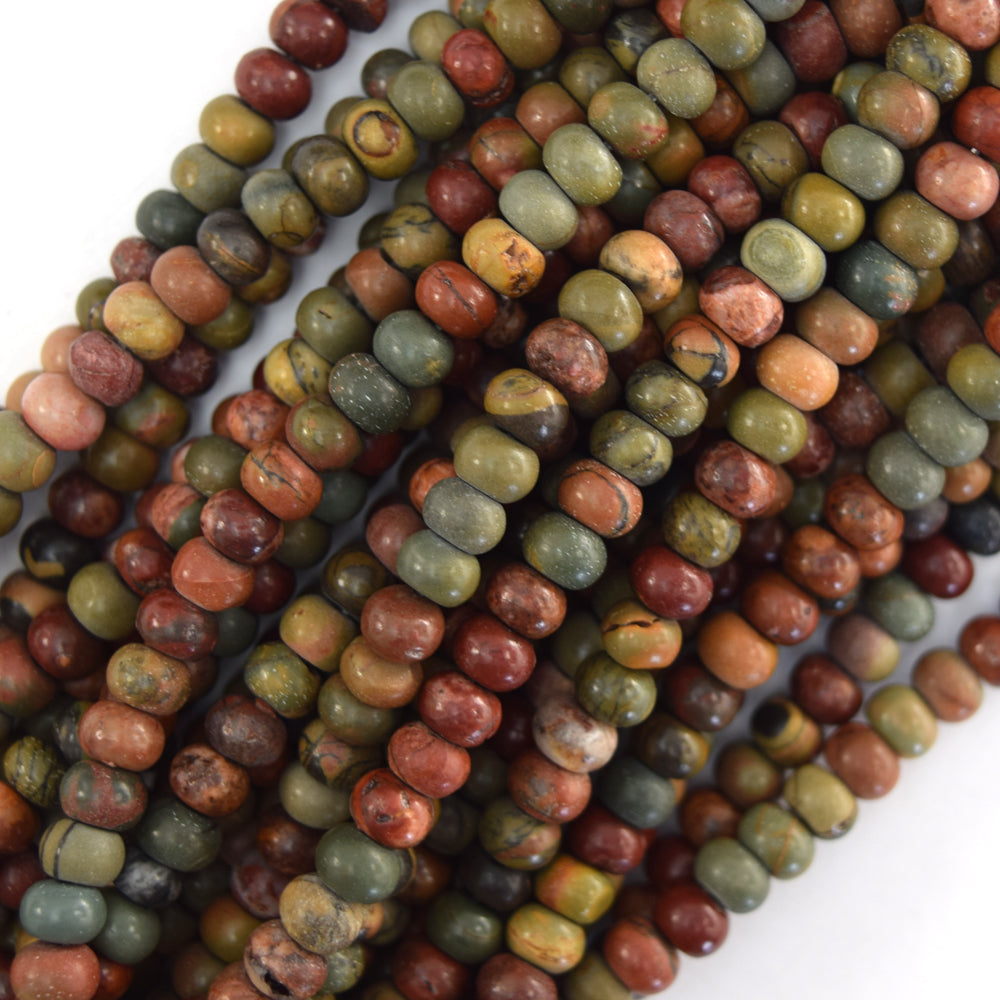 Natural Red Creek Picasso Jasper Rondelle Button Beads 15.5" Strand 4mm 6mm 8mm