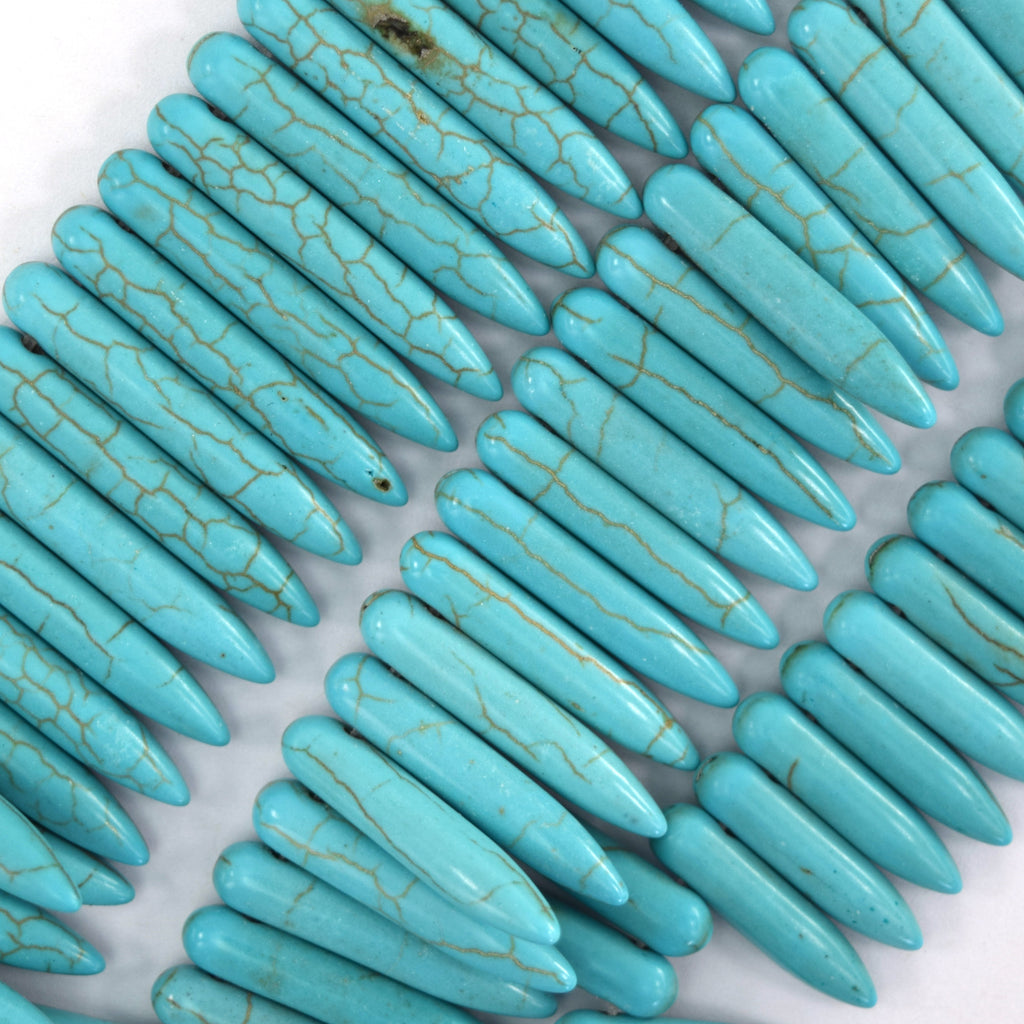 Blue Turquoise Stick Needle Spike Beads Gemstone 15.5" Strand 20mm 25mm 30mm