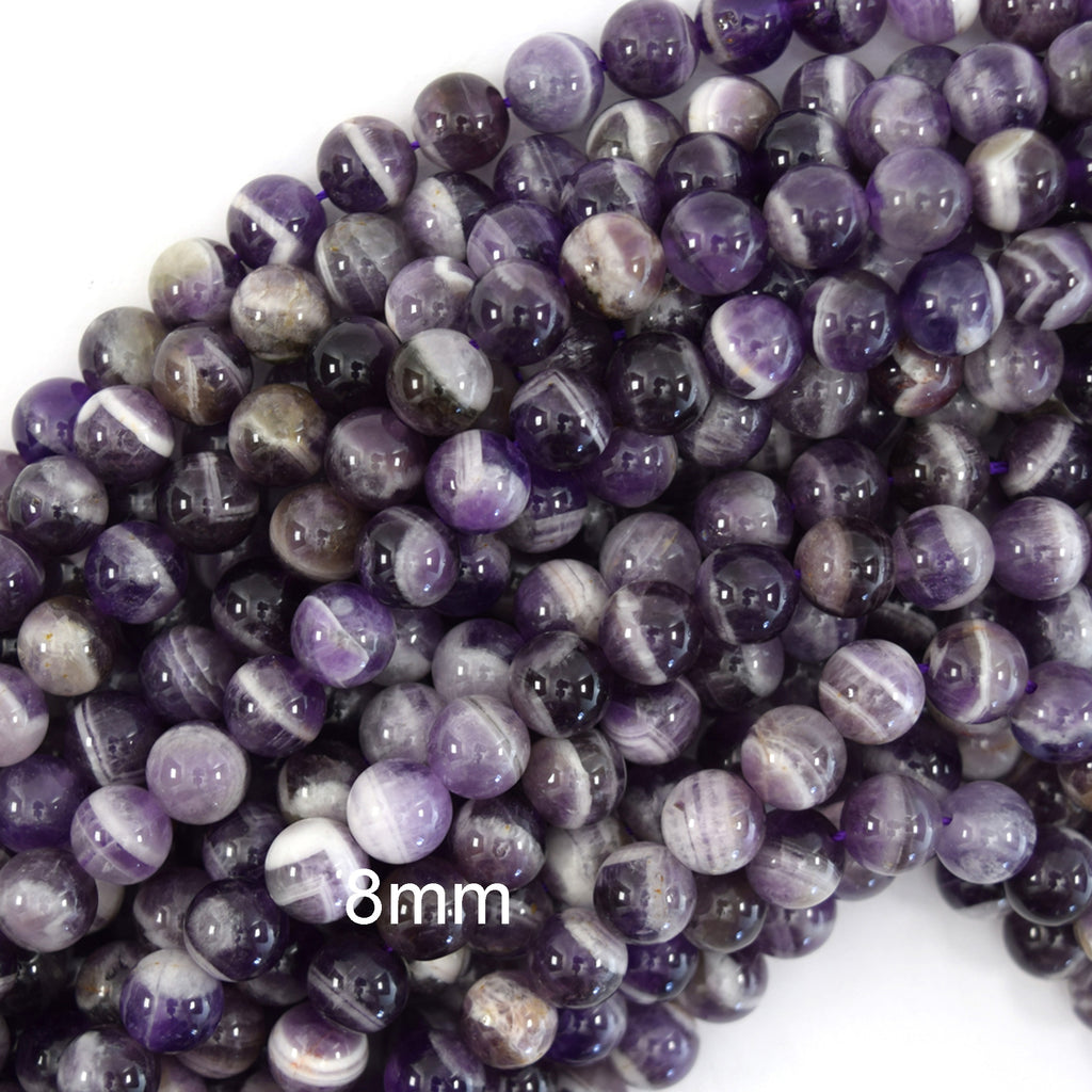 Natural Purple Dog Tooth Chevron Amethyst Round Beads 15.5" 6mm 8mm 10mm S1