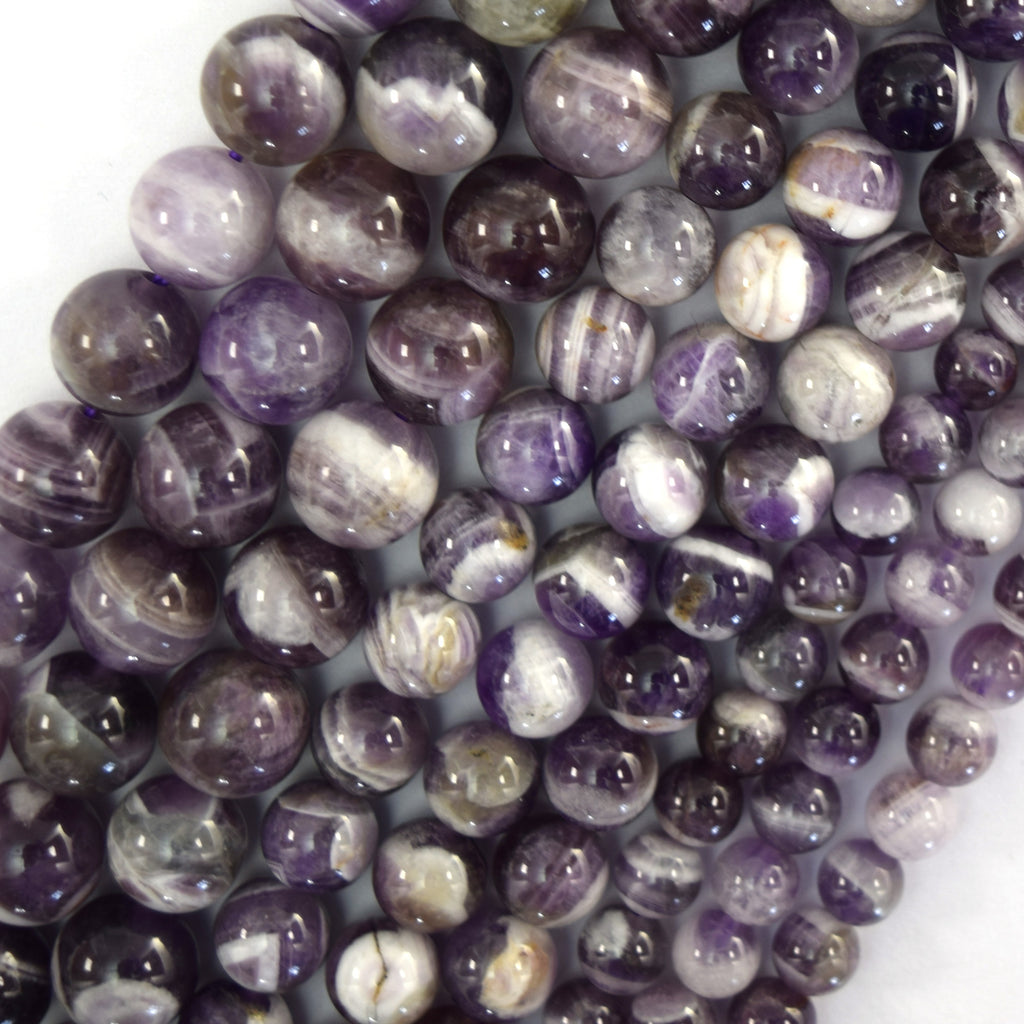 Natural Purple Dog Tooth Chevron Amethyst Round Beads 15.5" 6mm 8mm 10mm S1