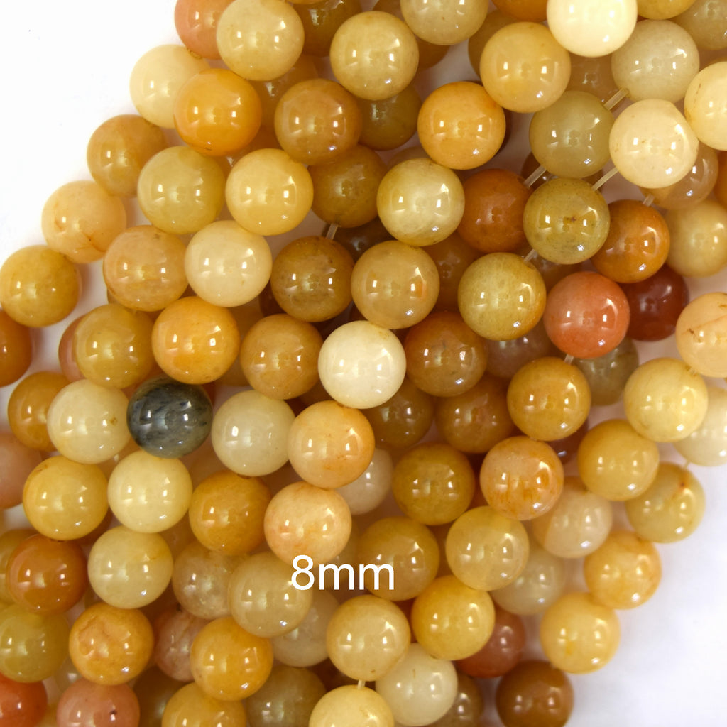 Natural Yellow Jade Round Beads Gemstone 15" Strand 6mm 8mm 10mm