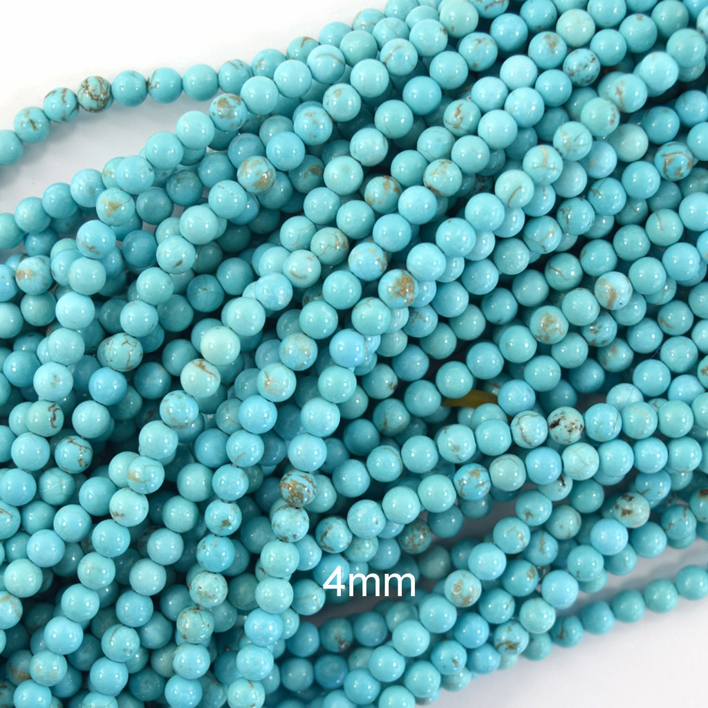 Blue Turquoise Round Beads Gemstone 15" Strand 2mm 4mm 6mm 8mm 10mm 12mm S2