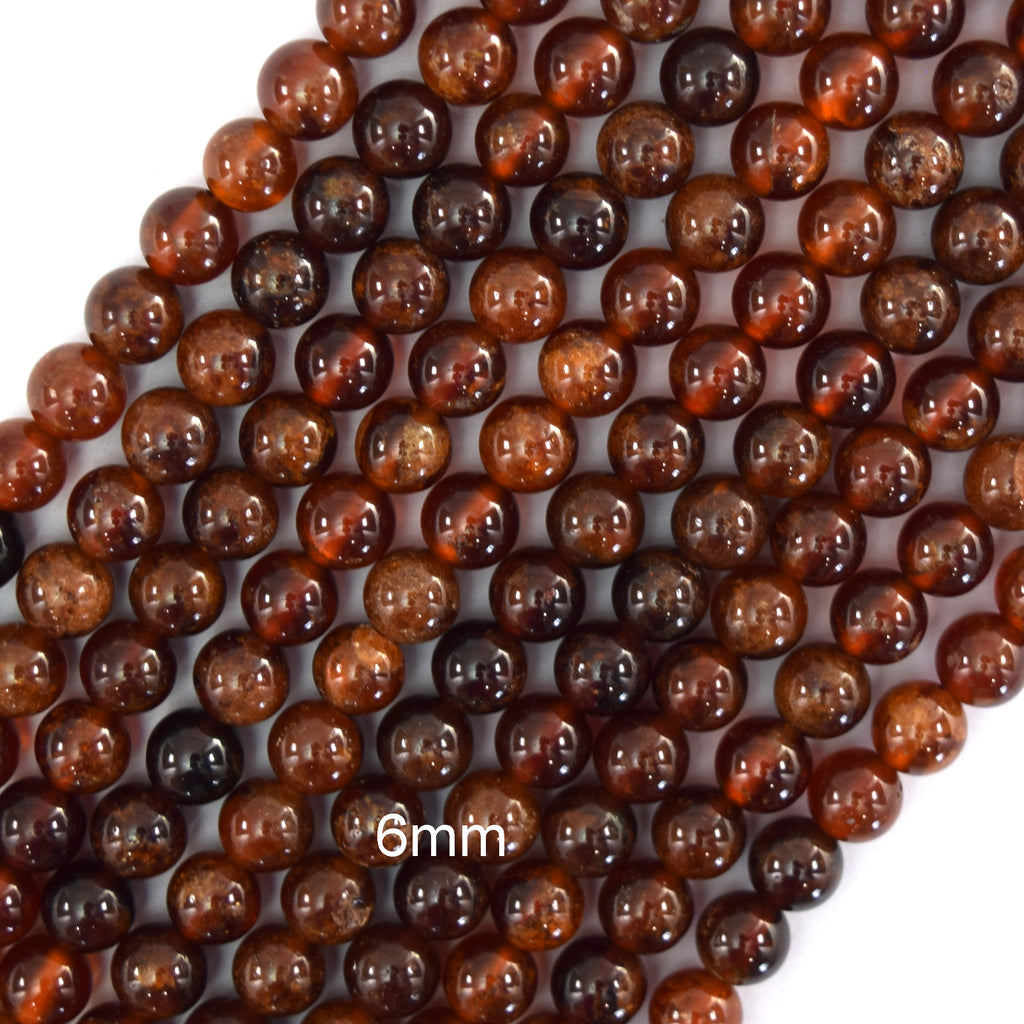 Natural Orange Hessonite Garnet Round Beads Gemstone 15" Strand 4mm 6mm 8mm