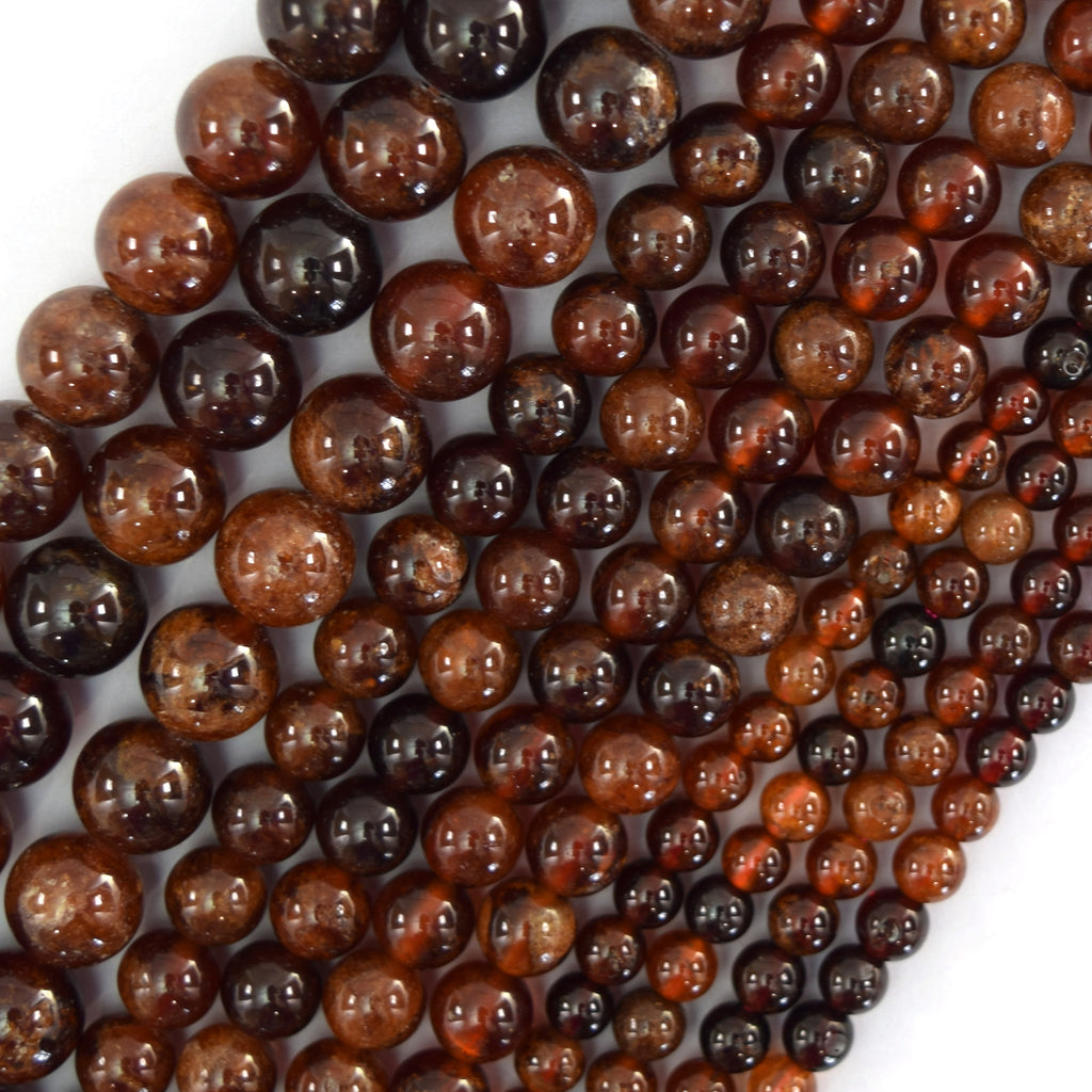 Natural Orange Hessonite Garnet Round Beads Gemstone 15" Strand 4mm 6mm 8mm