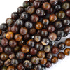 Natural Dark Brown Tiger Iron Round Beads Gemstone 15