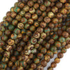 Matte Green Brown Tibetan DZI Agate Round Beads 15