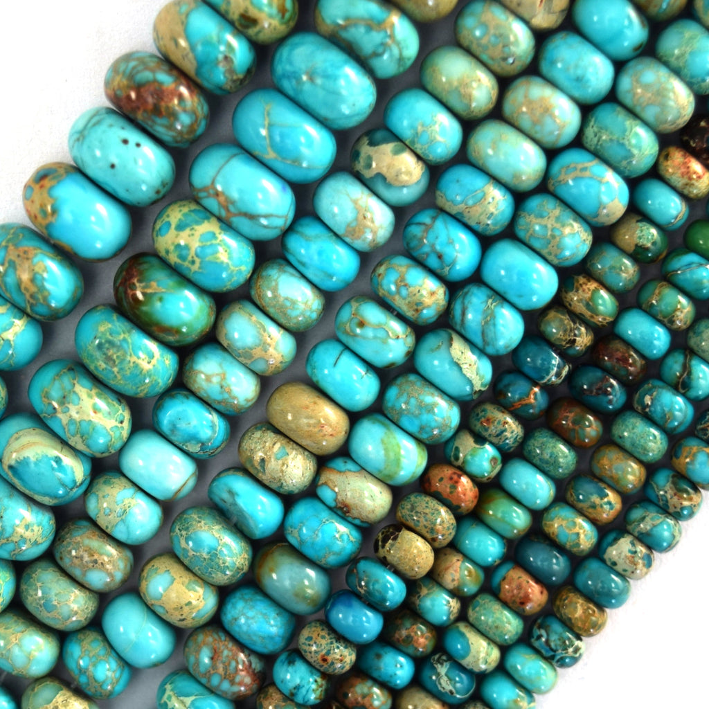 Light Blue Sea Sediment Jasper Rondelle Beads 15.5" Strand 4mm 6mm 8mm