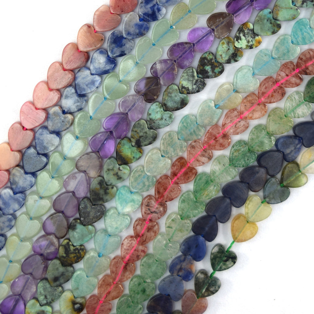 6mm Natural Various Gemstones Heart Beads 15" Strand Amethyst Amazonite Sodalite
