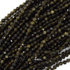 Natural Faceted Black Gold Obsidian Round Beads 15