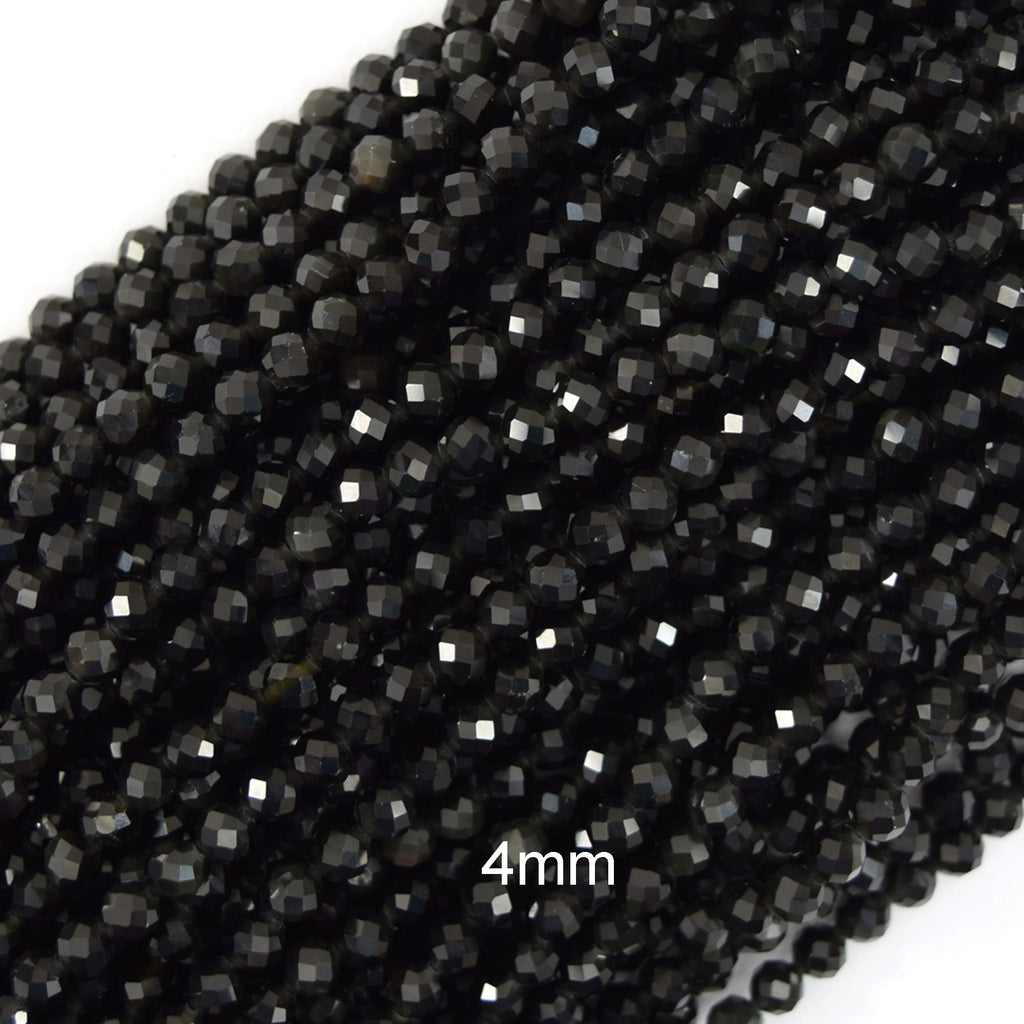 Natural Faceted Black Obsidian Round Beads 15" Strand 3mm 4mm 6mm 8mm 10mm