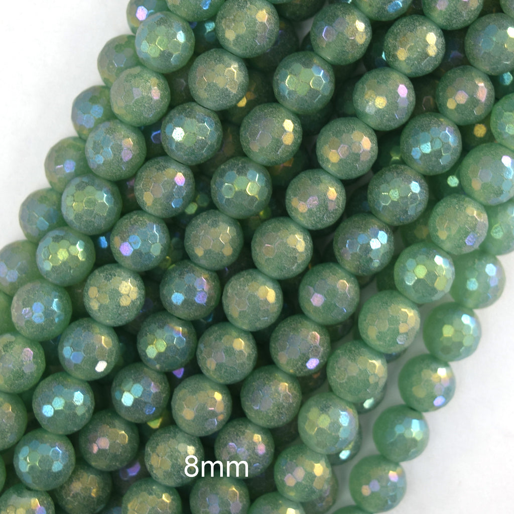 Mystic Titanium Faceted Green Aventurine Round Beads 15" Strand 6mm 8mm 10mm