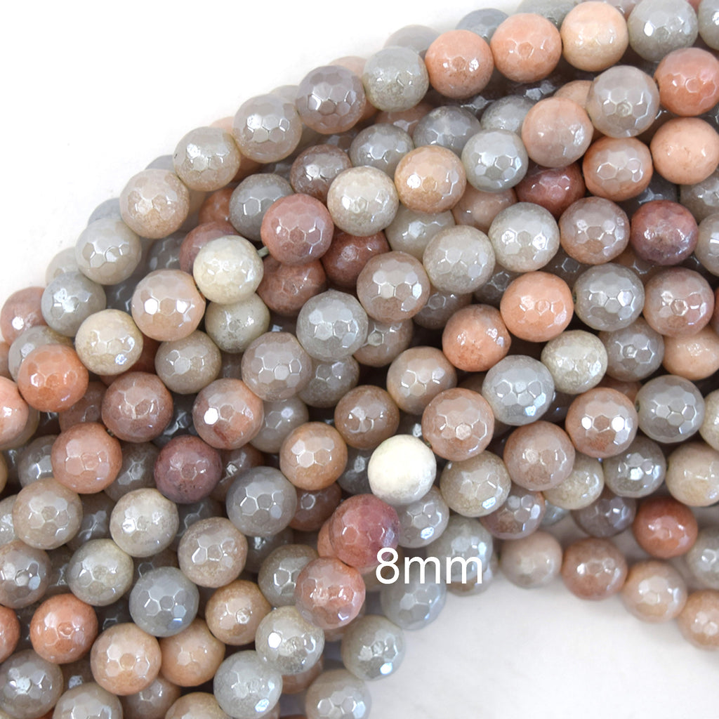 Mystic Titanium Faceted Peach Aventurine Round Beads 15" 6mm 8mm 10mm 12mm