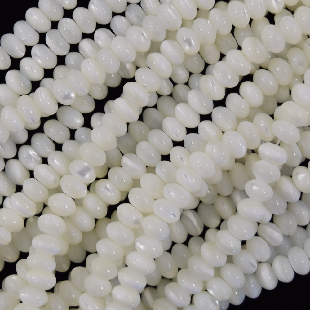 White Mother of Pearl MOP Rondelle Button Beads 15.5" Strand 4mm 6mm 8mm