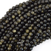 Natural Faceted Black Gold Obsidian Round Beads 15
