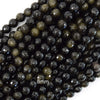 Natural Faceted Black Gold Obsidian Round Beads 15