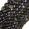 Natural Faceted Black Gold Obsidian Round Beads 15