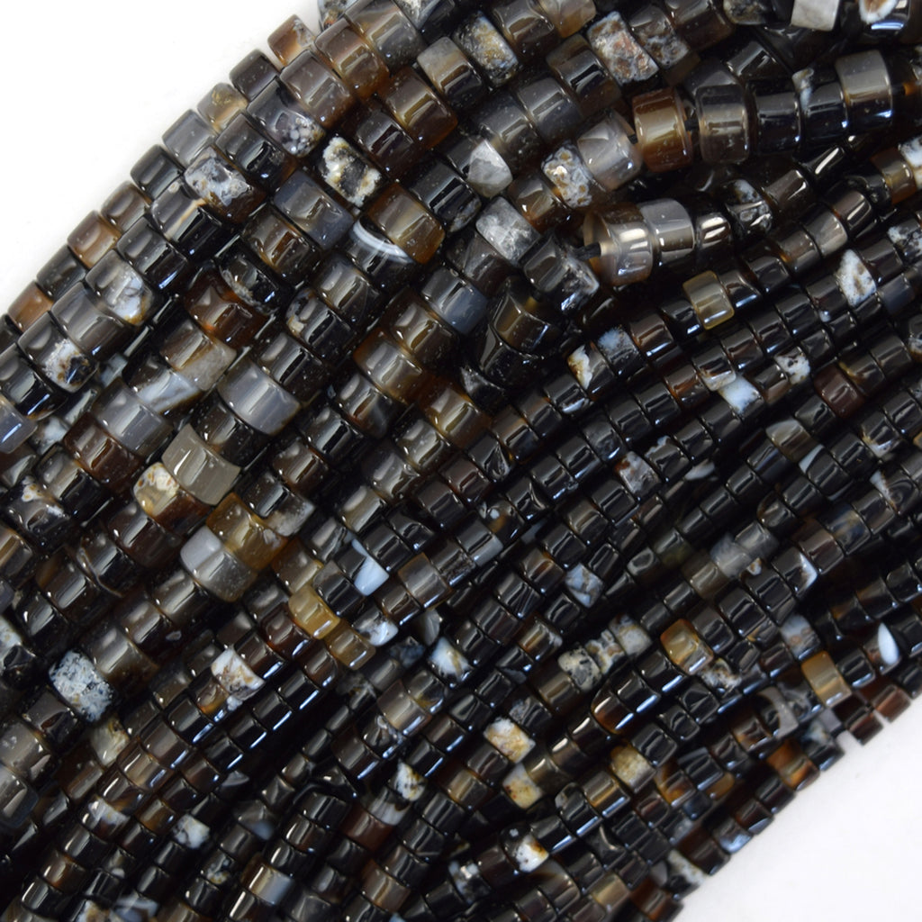 Natural Black Onyx Heishi Disc Beads Gemstone 15.5" Strand 4mm 6mm