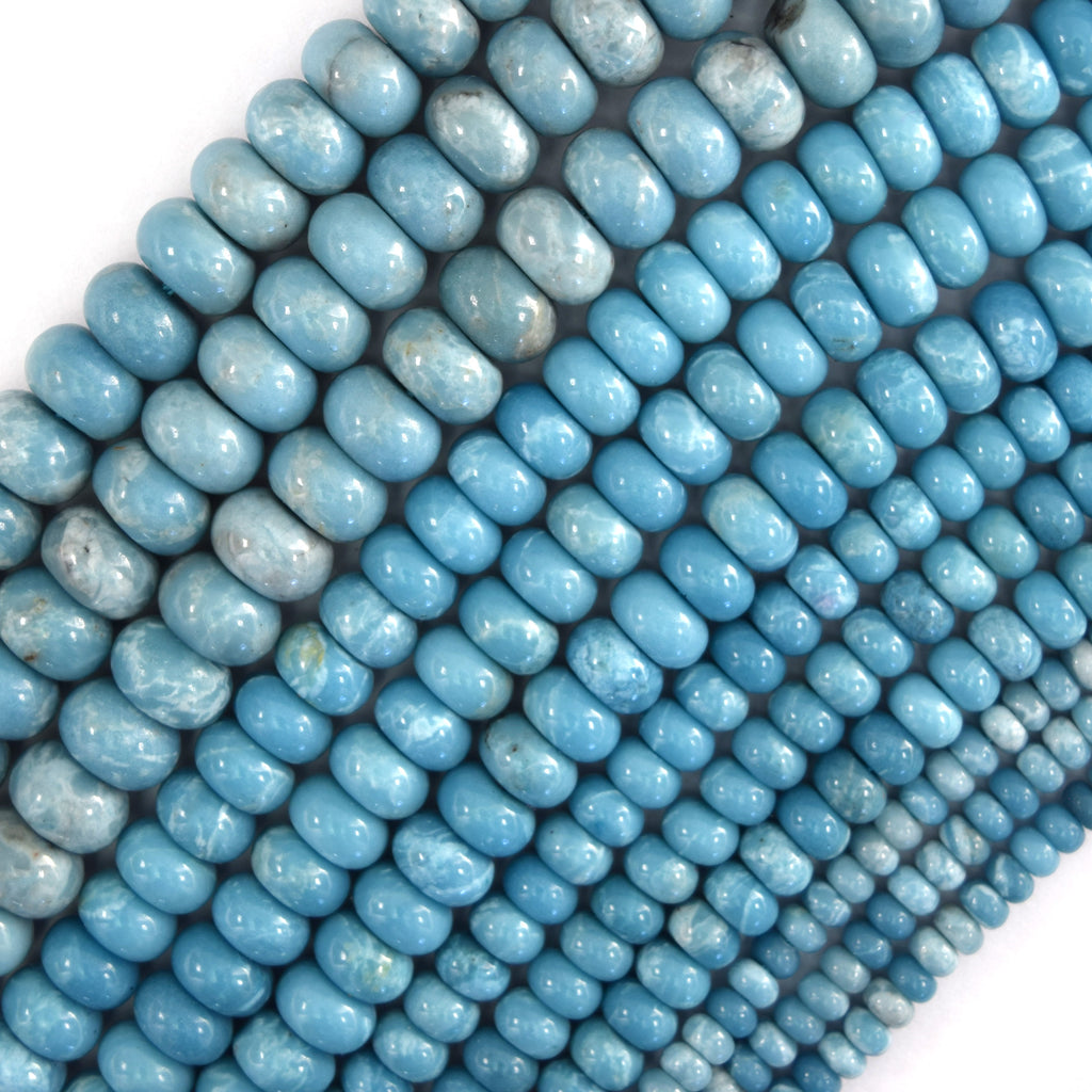 Blue Larimar Quartz Rondelle Button Beads Gemstone 15" Strand 4mm 6mm 8mm 10mm