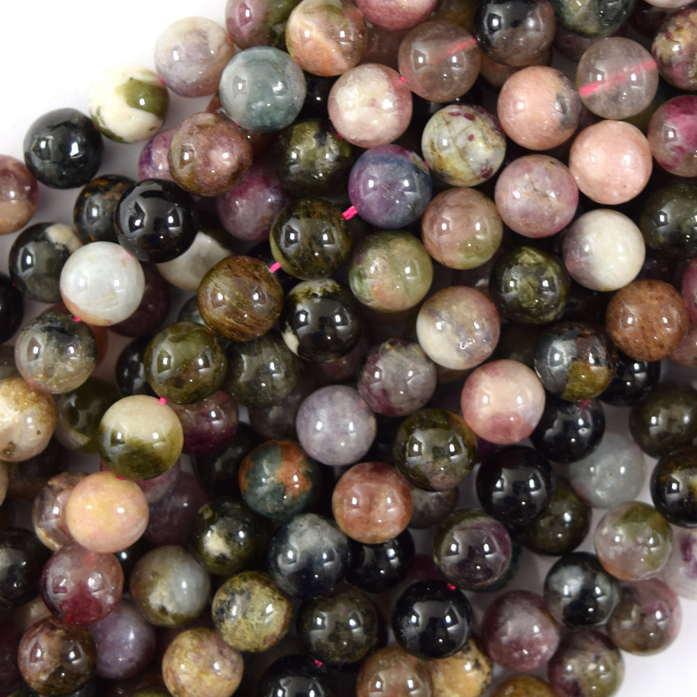 Natural Multicolor Tourmaline Round Beads Gemstone 15.5" Strand 6mm 8mm S2