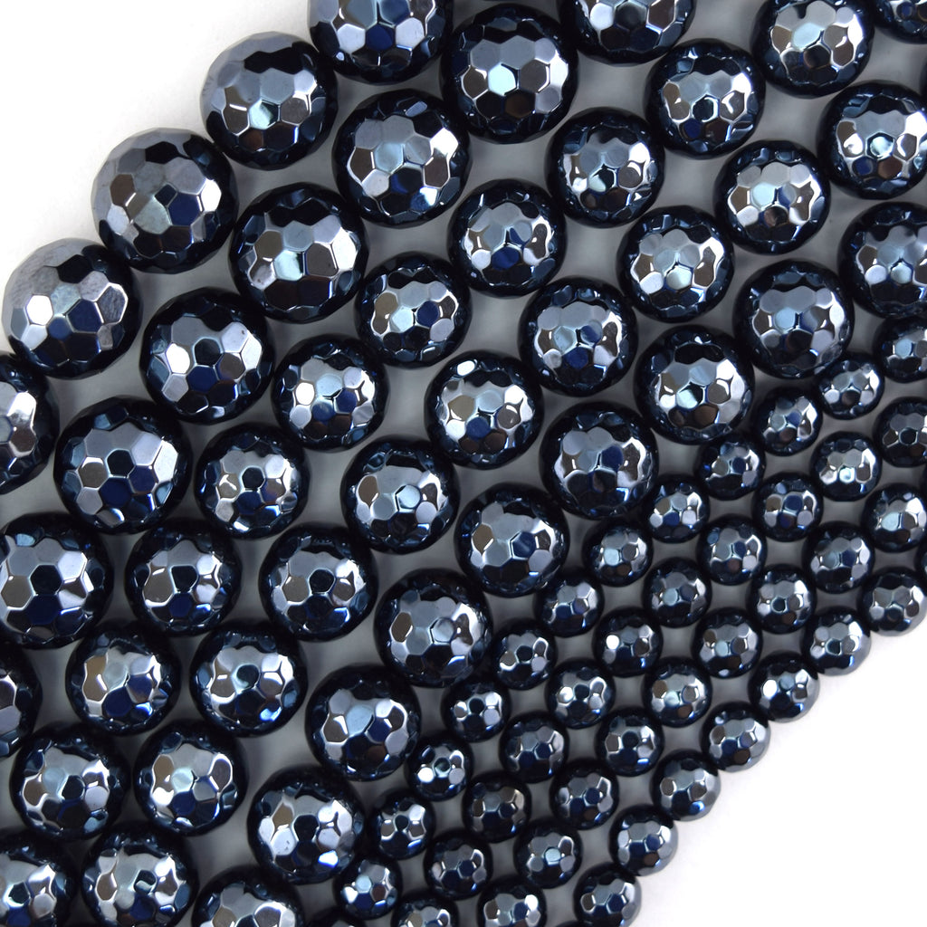 Mystic Titanium Faceted Black Onyx Round Beads 15" Strand 6mm 8mm 10mm 12mm