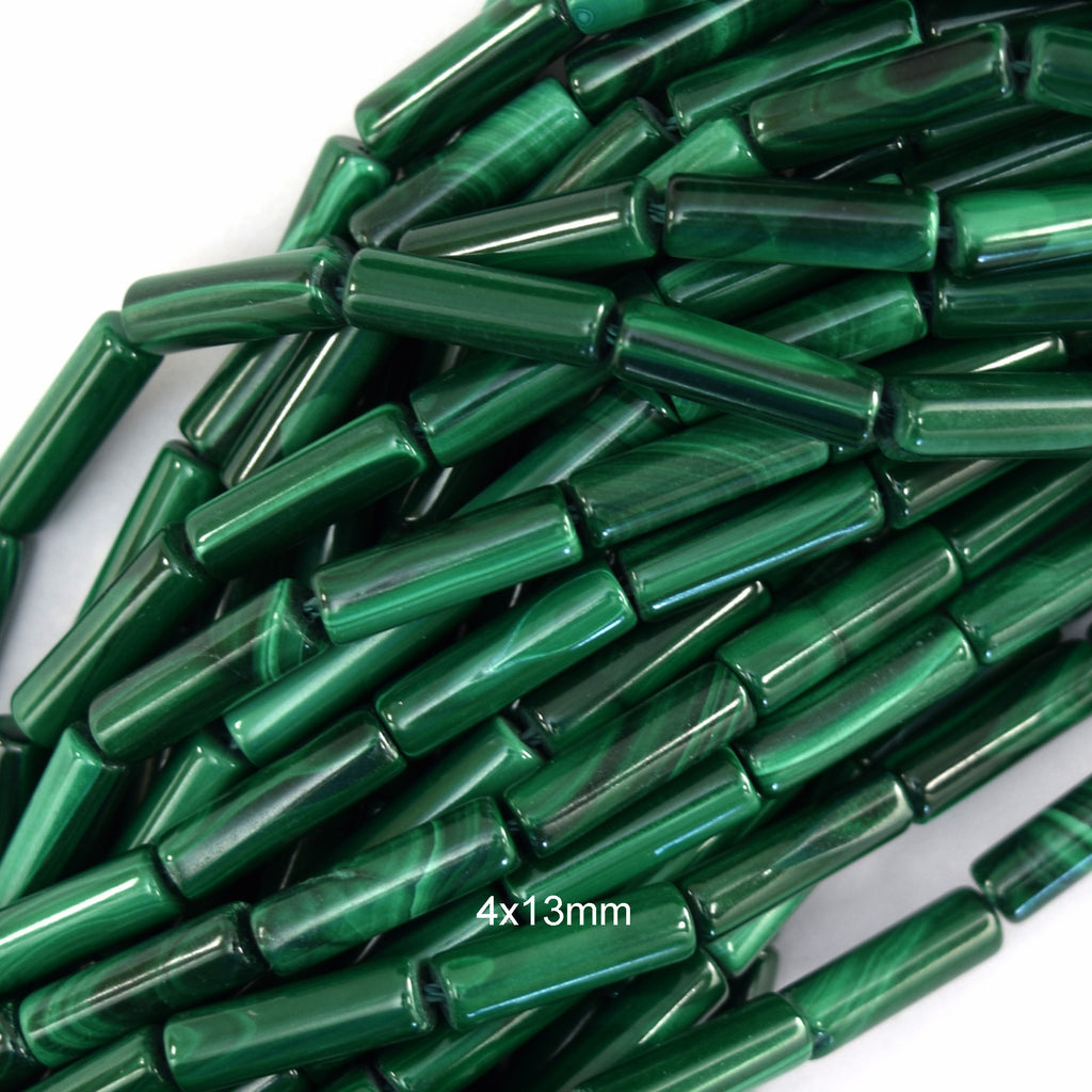 4x13mm natural green malachite tube cylinder beads 15.5" strand 13mm