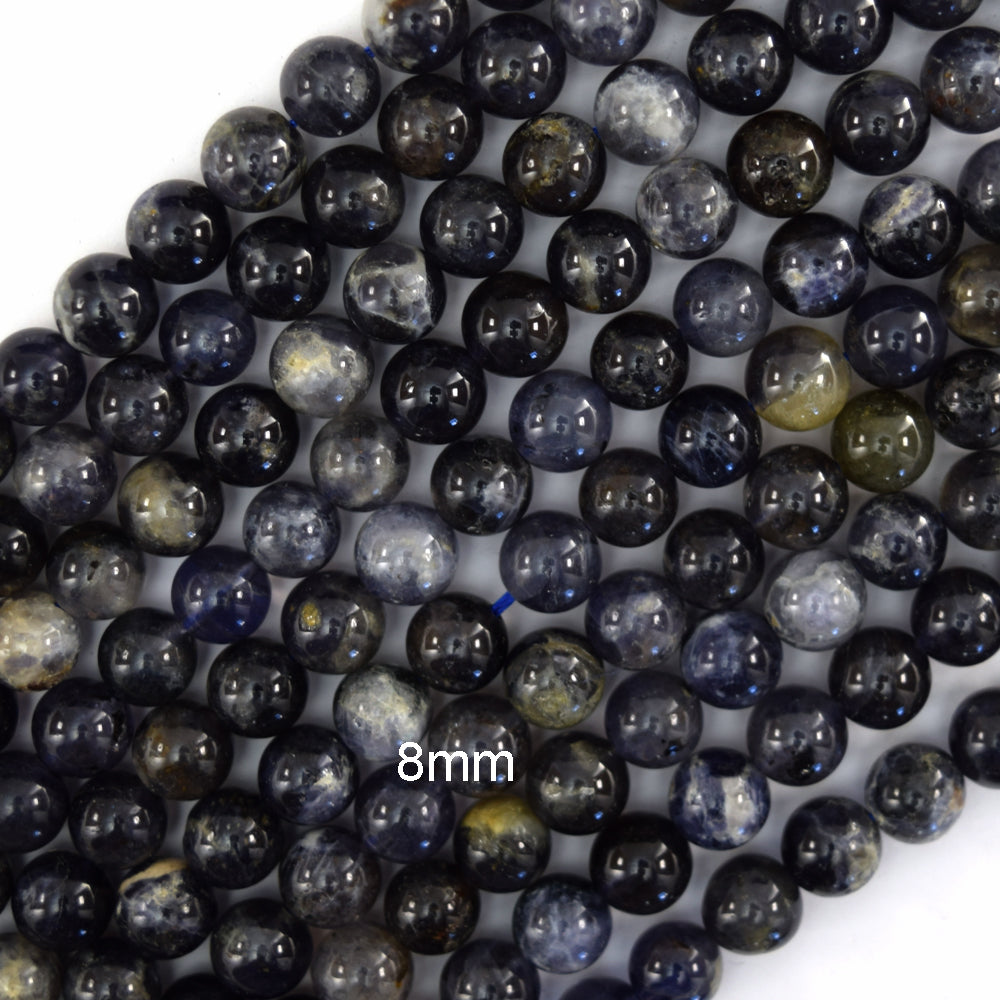 Natural Blue Iolite Round Beads Gemstone 15.5" Strand 6mm 8mm 10mm S1