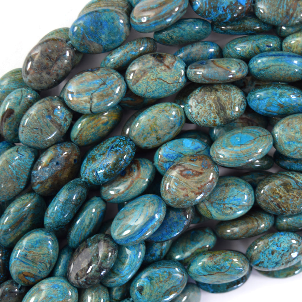Brown Blue Turquoise Flat Oval Beads Gemstone 15" Strand 12x16mm 13x18mm