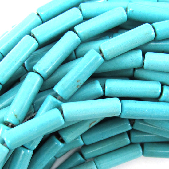 13mm blue turquoise tube beads 15" strand