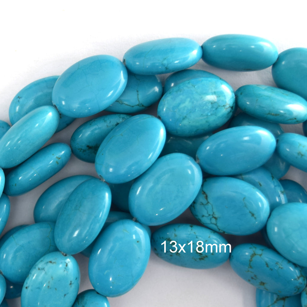 18mm blue turquoise flat oval beads 15.5" strand