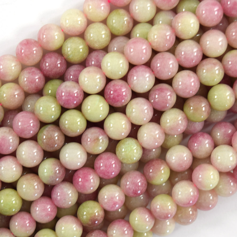 Malaysia Green Pink Colored Jade Round Beads Gemstone 15" Strand 6mm 8mm 10mm