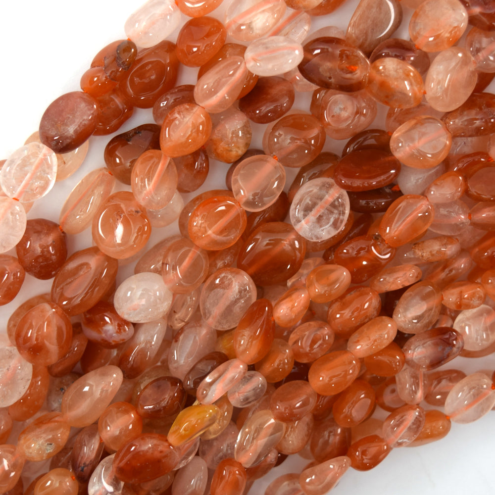 Natural Red Orange African Agate Pebble Nugget Beads 15.5" Strand 6-8mm 8-10mm