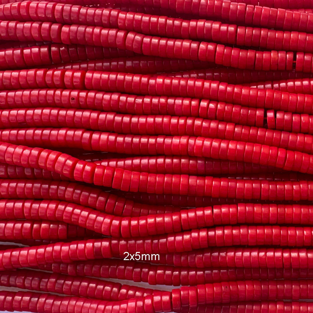 Red Coral Heishi Disc Beads Gemstone 16" Strand 4mm 5mm 6mm