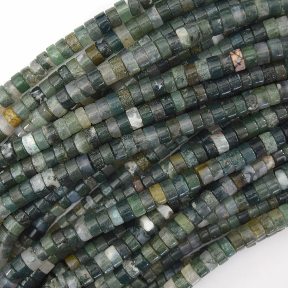 Natural Green Moss Agate Heishi Disc Beads Gemstone 15.5" Strand 4mm 6mm