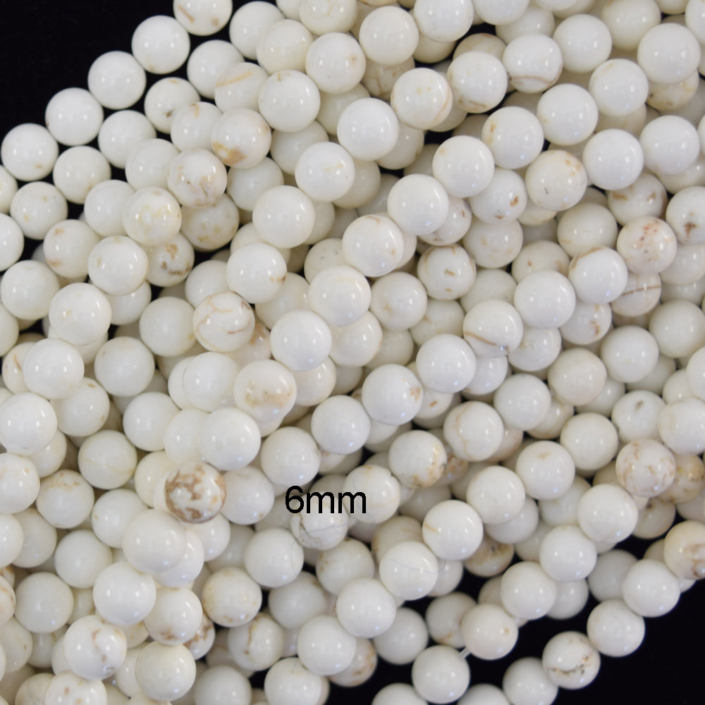 White Turquoise Round Beads Gemstone 15" Strand 4mm 6mm 8mm 10mm