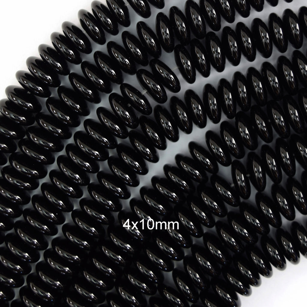 AA Black Onyx Rondelle Button Beads Gemstone 15" Strand 4mm 6mm 8mm 10mm 12mm