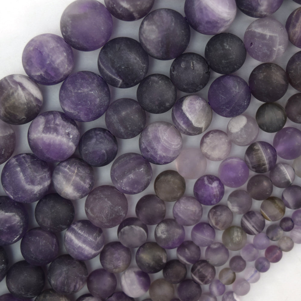 Natural Matte Purple Amethyst Round Beads 15" Strand 4mm 6mm 8mm 10mm 12mm
