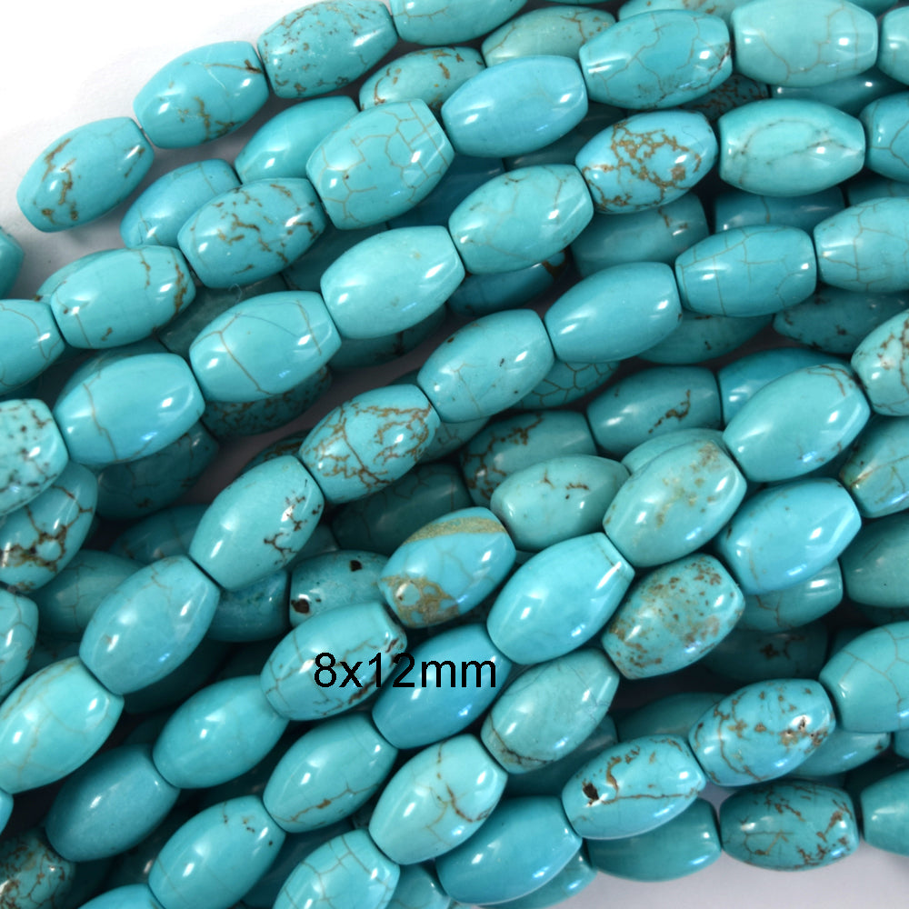 Blue Turquoise Rice Beads Gemstone 15.5" Strand 4x6mm 5x8mm 8x12mm