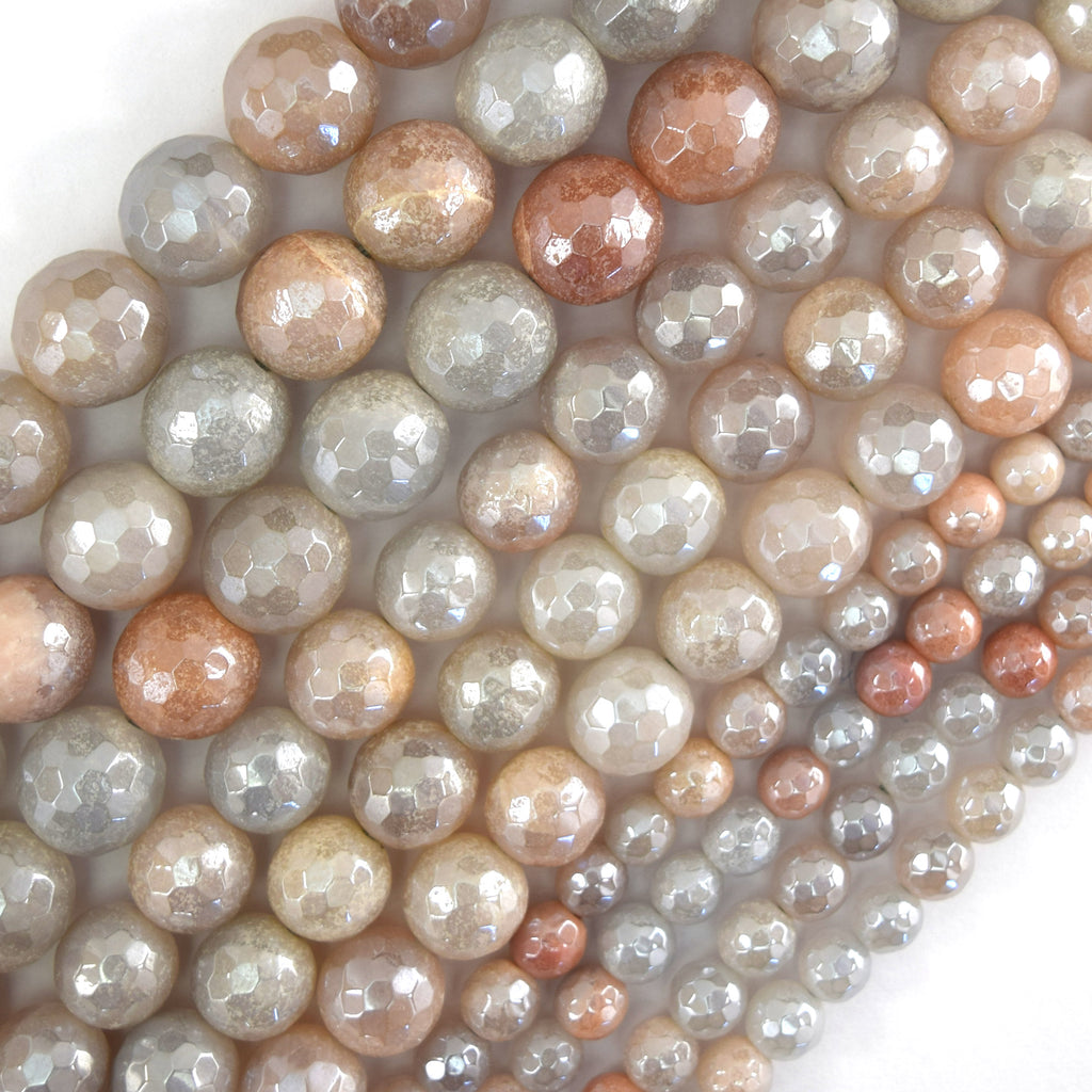 Mystic Titanium Faceted Peach Aventurine Round Beads 15" 6mm 8mm 10mm 12mm