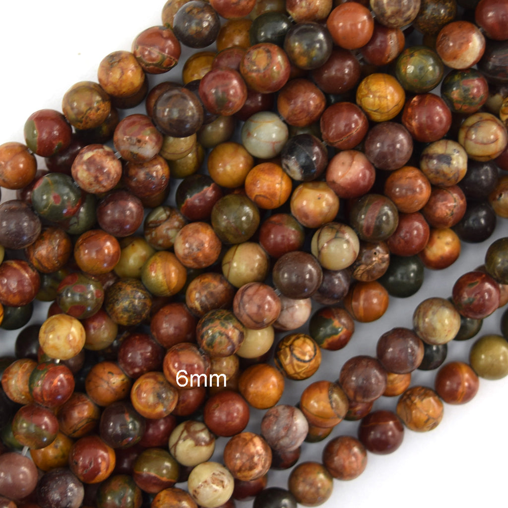 Natural Red Creek Picasso Jasper Round Beads 15" Strand 4mm 6mm 8mm 10mm 12mm