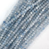 Natural Faceted Blue Aquamarine Round Beads 15.5
