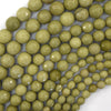 Natural Faceted African Matcha Green Jasper Round Beads 14.5